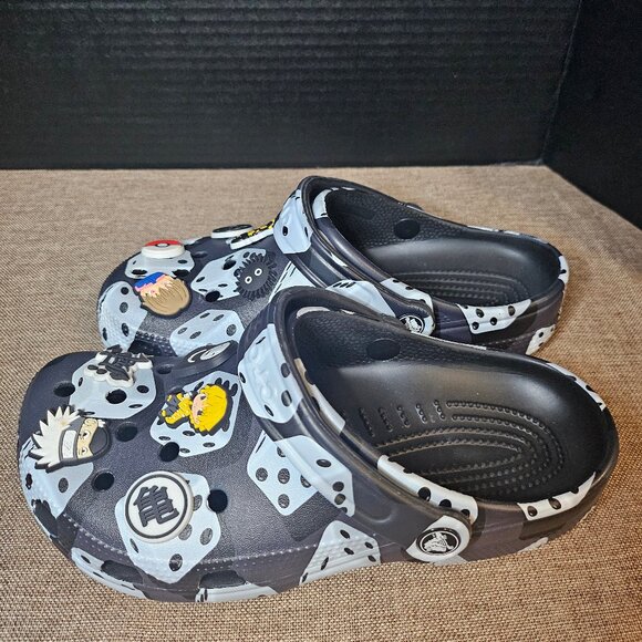 Crocs Classic Unisex Black White Dice Clogs With Pokemon Charms Size M5 W7 - Picture 5 of 11